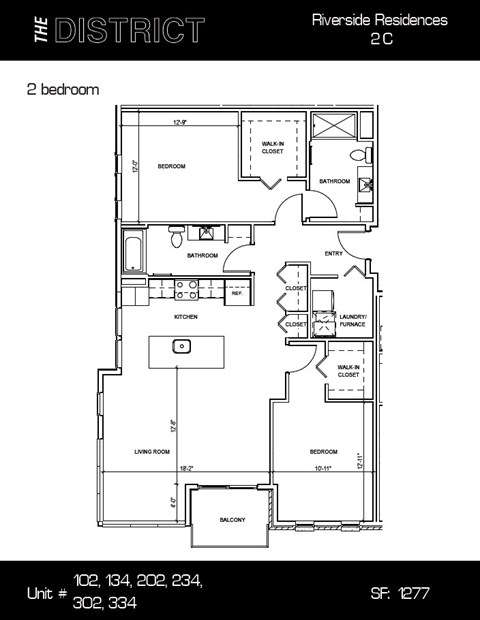 Floor plan for 2 beds, 2 baths, 1168 sqft